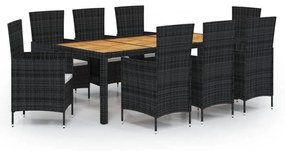 3094838 vidaXL Set mobilier de grădină cu perne, 9 piese, negru, poliratan