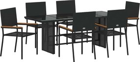 vidaXL Set de masă pentru grădină 7 pcs Negru poliratan