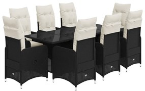 3276997 vidaXL Set bistro de grădină, 9 piese, cu perne, negru, poliratan