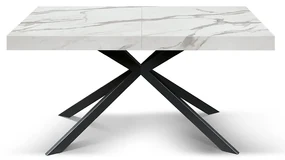 Masa extensibila SPIDER, blat ALB MARMORAT - 140 cm / 90 / h 77 - NEGRU