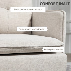 HOMCOM Divano 2 Posti in Tessuto Effetto Lino con Braccioli e Cuscini Imbottiti, Divanetto 2 Posti Moderno con Gambe in Acciaio, per Ufficio, Soggiorno, Salotto e Camera da Letto, 139x68x80 cm, Crema | Aosom Romania