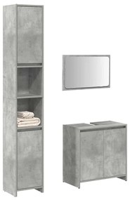 vidaXL Set mobilier de baie, 3 piese, gri beton, lemn compozit
