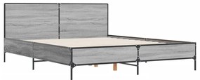 3280025 vidaXL Cadru de pat, gri sonoma, 120x190 cm, lemn prelucrat și metal