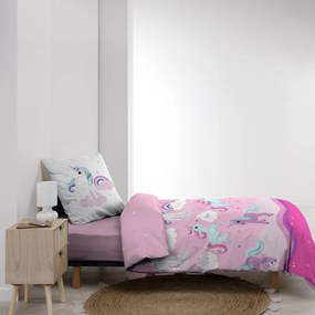 Lenjerie de pat pentru copii roz din bumbac pentru pat de o persoană 140x200 cm Licorne – douceur d'intérieur