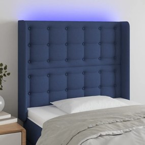 3124462 vidaXL Tăblie de pat cu LED, albastru, 83x16x118/128 cm, textil