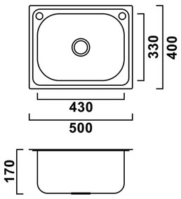 Chiuvetă pătrată Mont din oțel inoxidabil cu o singură cuvă