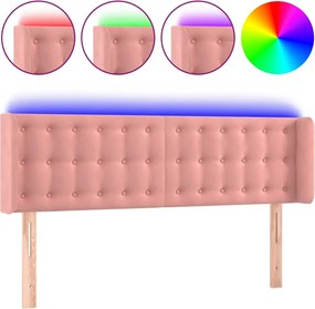 vidaXL Tăblie de pat cu LED, roz, 147x16x78/88 cm, catifea