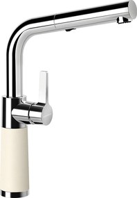 Baterie bucatarie Schock SC-540 Cristadur Magnolia cu cap extractibil, 2 tipuri de jet, aspect granit, cartus ceramic, alb cremos