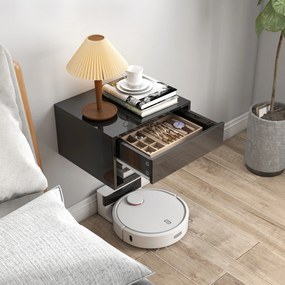 HOMCOM Set de 2 Noptiere suspendate Noptiere cu sertar pentru dormitor 37x32x21 cm Negru lucios | Aosom Romania