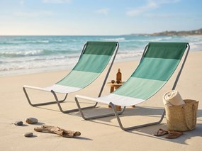 Set de 2 sezlonguri pliante pentru plaja SAND, dungi verzi