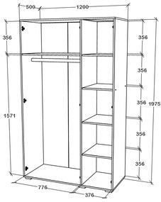 Dulap haaus Nero, 3 Usi, oglinda, Stejar Bronz, 120 x 52 x 200 cm