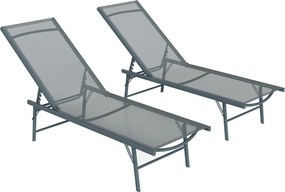 Outsunny Set de 2 șezlonguri pliabile textilenă transat grădină exterior reglabil 54 x 164 x 84 cm gri deschis | Aosom Romania
