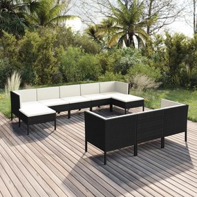 3094580 vidaXL Set mobilier de grădină cu perne, 10 piese, negru, poliratan