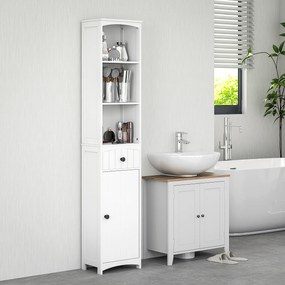 HOMCOM Şifonier de baie cu 3 rafturi, 1 sertar, solid, MDF, Alb | Aosom Romania