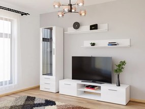 Mobilă pentru sufragerie Charlotte E107Alb, Alb lucios, Părți separate, Cu comodă tv, Cu componente suplimentare, PAL laminat, 192x240x43cm, 93 kg