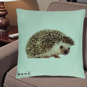 Perna Decorativa Arici Fotorealist, 40x40 cm, Verde Menta, Husa Detasabila, Perna Inclusa, BEKZ®