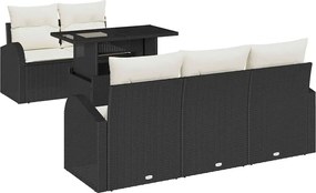vidaXL Set de canapele pentru grădină cu pernă 6 pcs Negru Poli Rattan