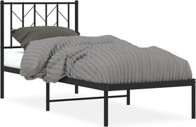 vidaXL Cadru de pat metalic cu tăblie, negru, 75x190 cm