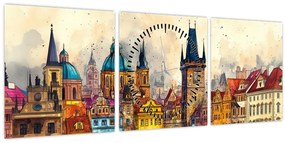 Tablou - Toamna în orașul pictat (cu ceas) (90x30 cm)