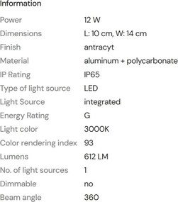Aplica LED iluminat exterior IP65 Gardenia 12W