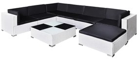 Set mobilier de gradina cu perne, 8 piese, alb, poliratan Alb, 8