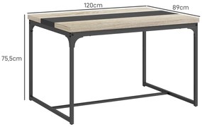 HOMCOM Masă de dining pentru 6 persoane, stil industrial în metal negru și lemn, dim. 120L x 89l x 75,5H cm | Aosom Romania