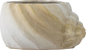 Ghiveci din ceramică artizanală, maro, cu motive florale sculptate în relief, 22x12x17,5 cm, „Corelia"