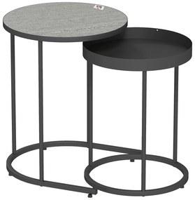HOMCOM Set de 2 Măsuțe de Cafea în Stil Industrial, din Lemn și Metal, Ø42x54 cm și Ø36.5x48.5 cm, Gri și Negru | Aosom Romania