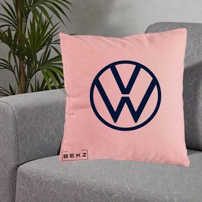 Perna Personalizata cu emblema Volkswagen, 40x40 cm, Roz, Husa Detasabila, Perna Inclusa, BEKZ®