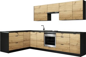 Mobilier de bucătărie universal colţar, 300x180, stejar artizan/negru, NOLDIC