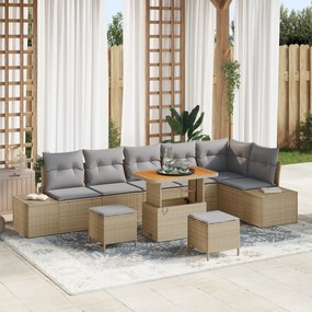 Set de canapea pentru grădină vidaXL 9 piese cu perne Bej Poli Ratan Acacia
