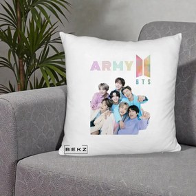 Perna Personalizata K-pop BTS ARMY Fotografie Grup Veseli, 40x40 cm, Alb Pufos, Husa Detasabila, Perna Inclusa, BEKZ®