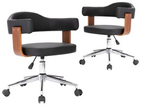 Scaune pivotante de masa, 2 buc. negru, lemn curbat  piele ecologica 2, black and dark brown