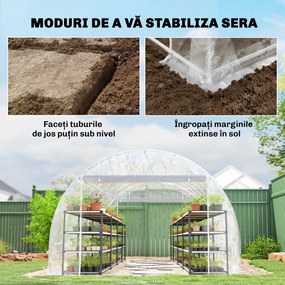 Outsunny Seră de Grădină Tip Tunel 3x6x2 m cu 2 Uși Rulabile, Cadru din Oțel și Acoperire din PE, pentru Legume, Fructe, Flori, Anti-UV, Transparentă | Aosom Romania