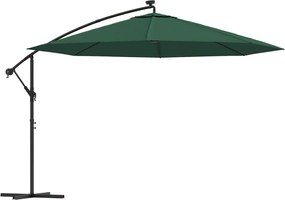 vidaXL Umbrelă în consolă cu LED-uri și stâlp metalic, verde, 350 cm