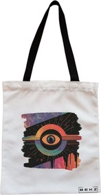 Sacosa de Panza pentru Cumparaturi, Geanta Tote, model Celestial Eye 15, Cu fermoar, 38x34.5 cm, Alba, BEKZ®