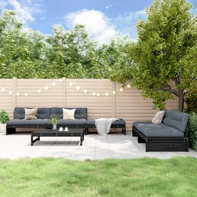 3186645 vidaXL Set mobilier relexare grădină, 6 piese, negru, lemn masiv pin