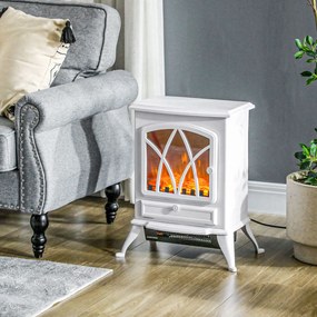 HOMCOM Șemineu electric pe picior 1000/2000 W, șemineu decorativ fals cu efect de flacără LED, alb | Aosom Romania