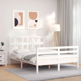3194812 vidaXL Cadru de pat cu tăblie, 140x190 cm, alb, lemn masiv