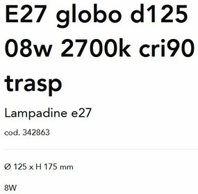 Bec LED, E27 globo d125 08w 2700k cri90 transparent