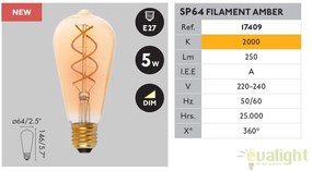 BEC LED filament dimabil 5W E27 2000K lumina calda AMBER 17409
