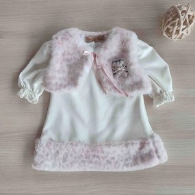 Rochita bebelusi alba cu bolero din blana roz mov 6-18 luni