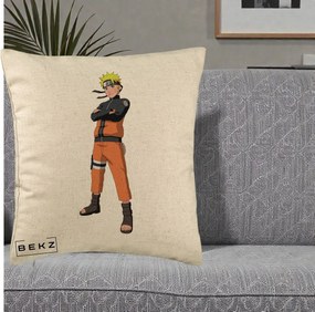 Perna Personalizata Naruto Uzumaki Portret Complet, 40x40 cm, Bej, Husa Detasabila, Perna Inclusa, BEKZ®