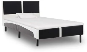 280287 vidaXL Cadru de pat, negru și alb, 90 x 200 cm, piele ecologică