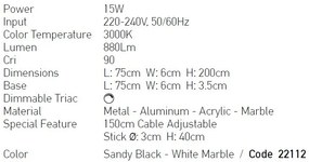 Lustra moderna cu 5 pendule LED STORM negru/ marmura alba