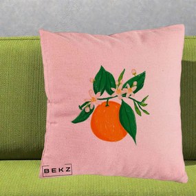 Perna Decorativa Portocala in Floare, 40x40 cm, Roz, Husa Detasabila, Perna Inclusa, BEKZ®