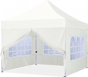ABCCANOPY – Cort pavilion pliabil 3x3 m, înălțime reglabilă 3 trepte, pereți cu ferestre transparente, impermeabil, Bej,