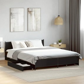 vidaXL Cadru de pat cu sertare, negru, 135x190 cm, lemn prelucrat