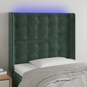 3124521 vidaXL Tăblie de pat cu LED, verde închis, 93x16x118/128cm, catifea