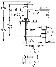 Baterie lavoar Grohe Essence, marimea S, ventil inclus, antracit periat Hard Graphite Antracit periat